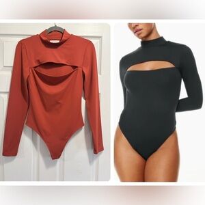 Aritzia Babaton Varo Contour Bodysuit Mockneck Cutout Burnt Orange Size Medium